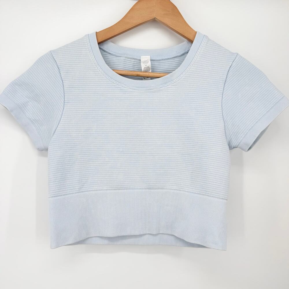 OFFLINE by Aerie Blue Ribbed Cropped Tee Soft Lounge Top Baby Blue Small - Picture 3 of 8